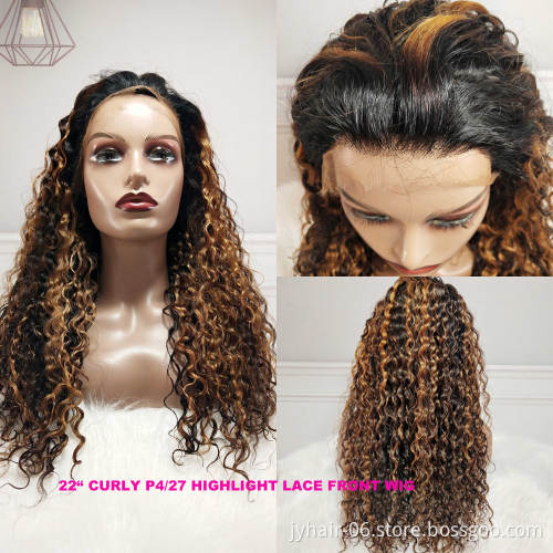 Wholesale Ombre  Colored Curly  Highlight Human Hair Wigs,Red Orange Pink Purple Wigs Lace Front Human Hair For Black  Women